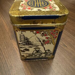 Vintage Decorative Tin Box with Asian Motif